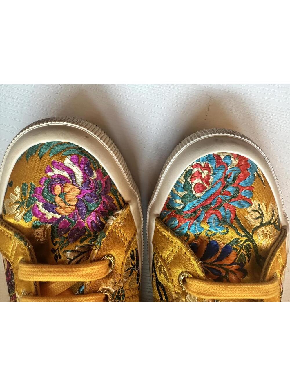 Superga Women's 2750 Korelaw sneakers gold floral embroidered satin upper Size 7 - Picture 7 of 8